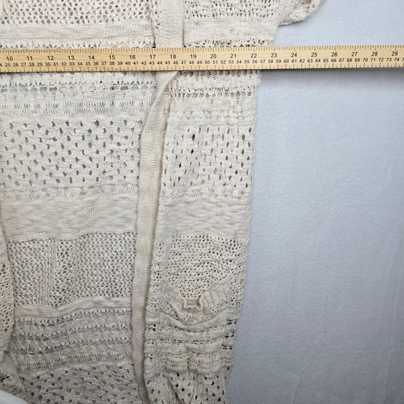 Cream Open Knit Hooded Cardigan Long Sleeve Fringe Trim cottagecore boho Y2K - Picture 5 of 6
